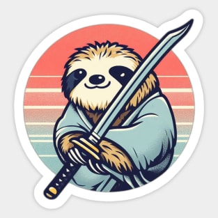 Cute Japanese Samurai Sloth Retro 80s Sticker